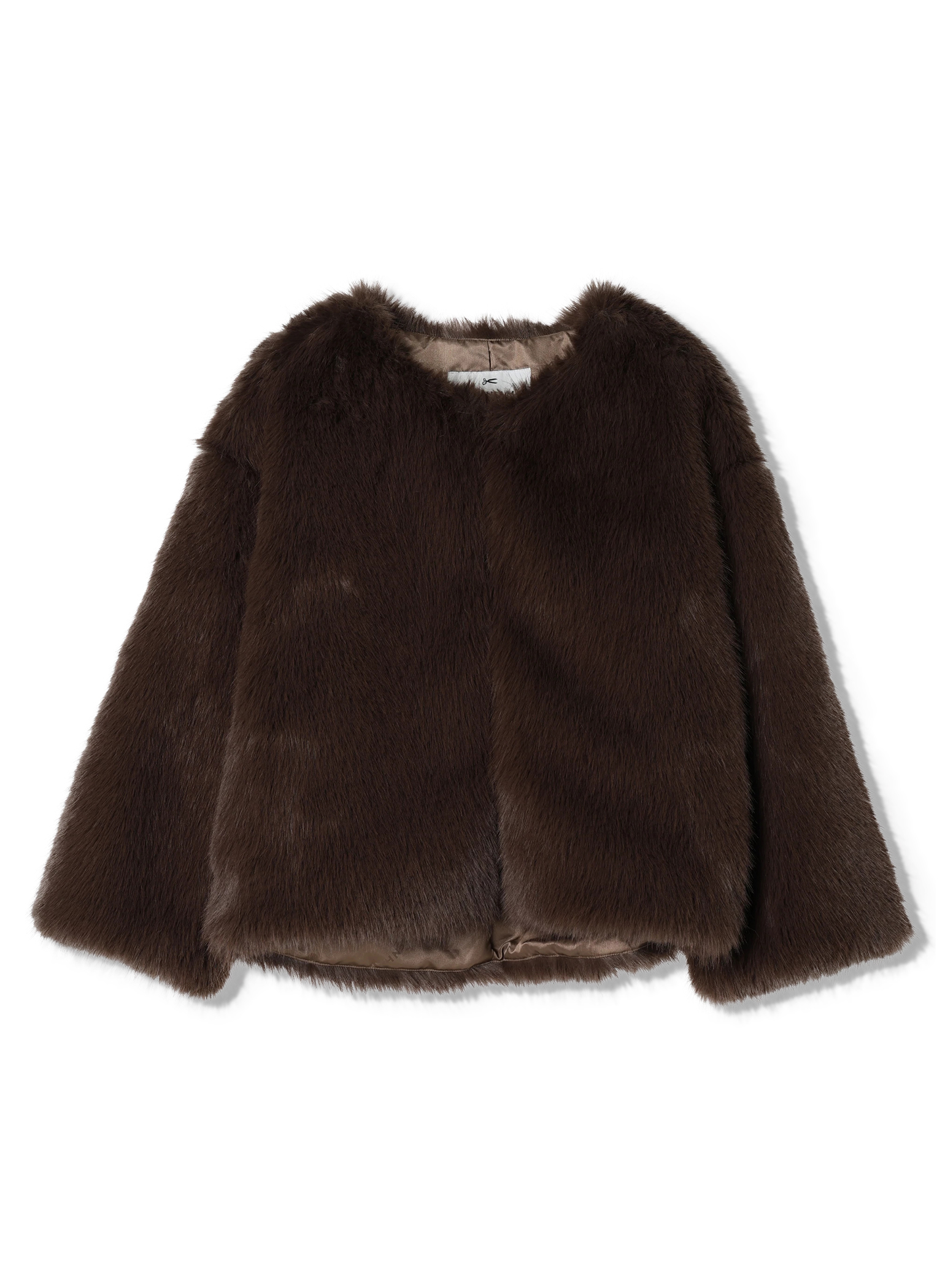 Collarless faux shop fur coat